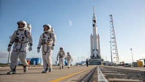 astronauts arrive for historic moon mission