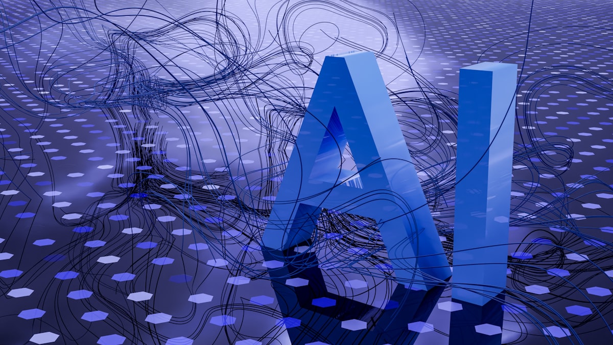 3D rendered ai text on dark digital background