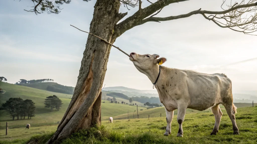 cow using scratching tool