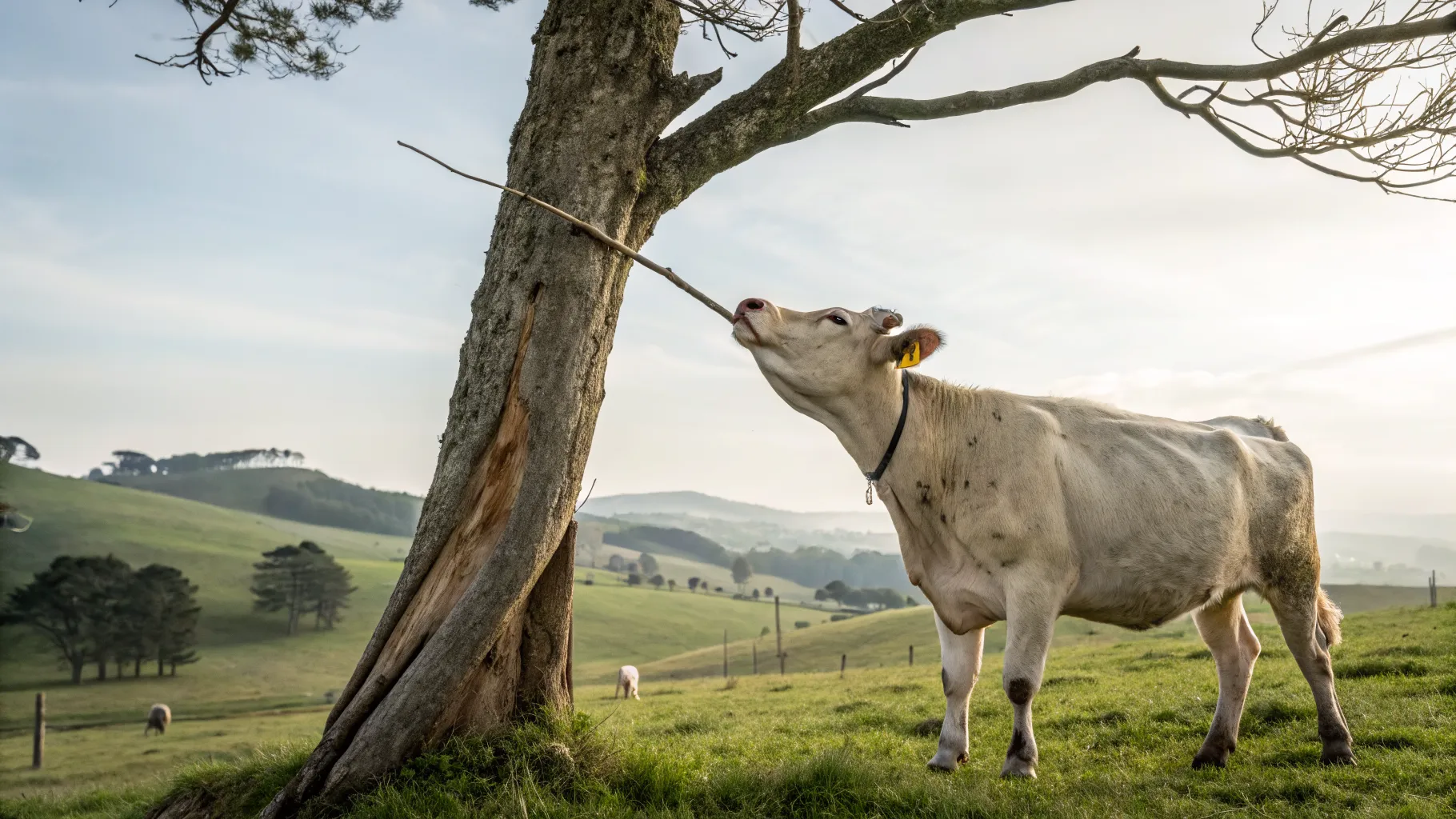 cow using scratching tool