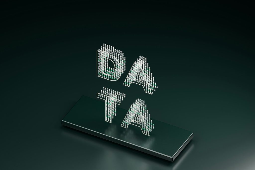 The word DATA formed by small white and green spheres on a dark surface; zero data retention (ZDR)