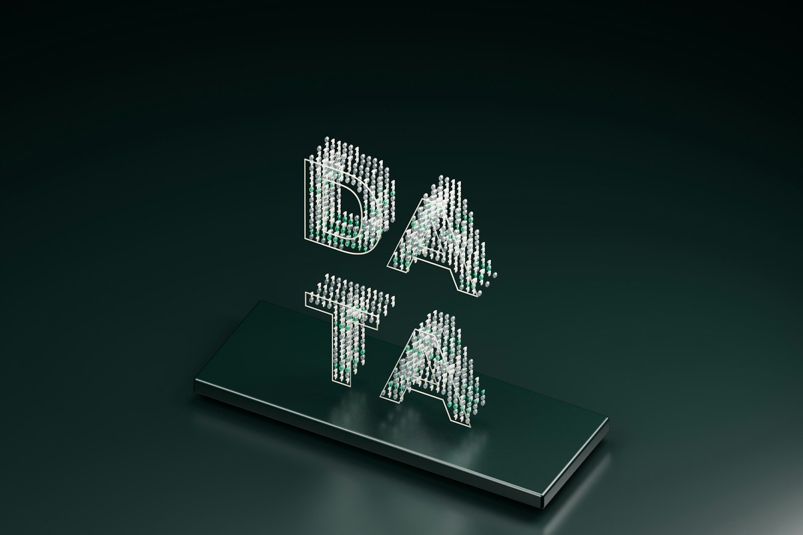 The word DATA formed by small white and green spheres on a dark surface; zero data retention (ZDR)