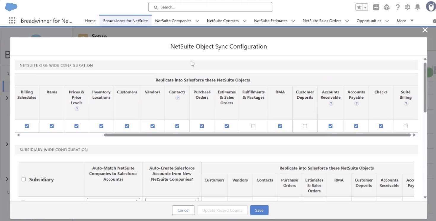 NetSuite Object Sync Configuration