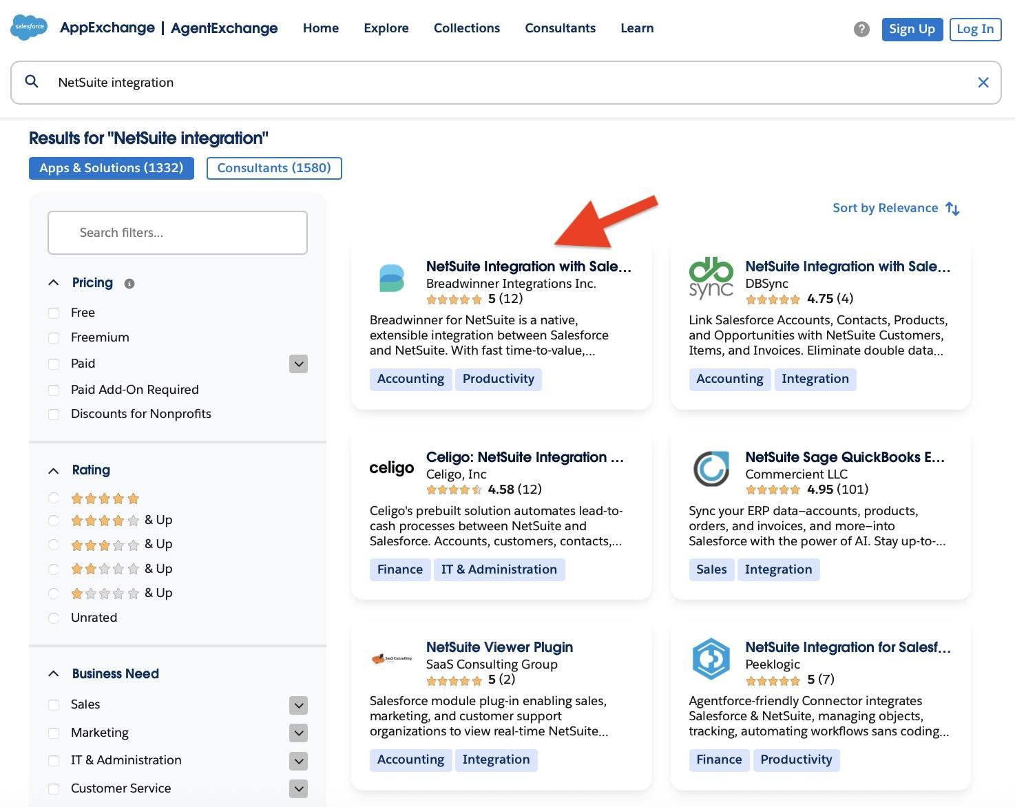 The solutions available on AppExchange for connecting Salesforce and NetSuite