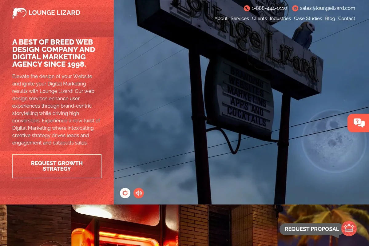 Screenshot of Lounge Lizard homepage