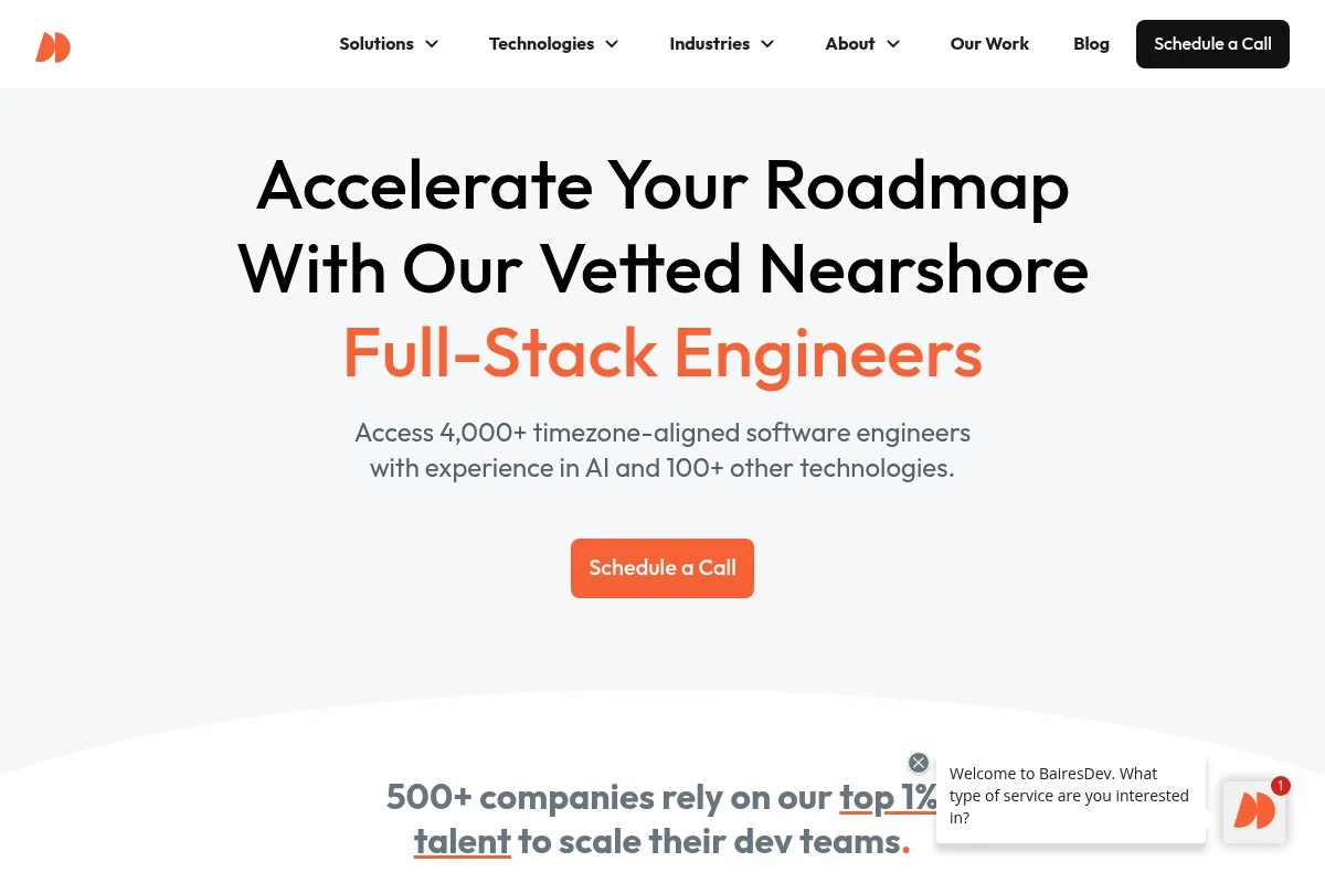 Screenshot of BairesDev homepage