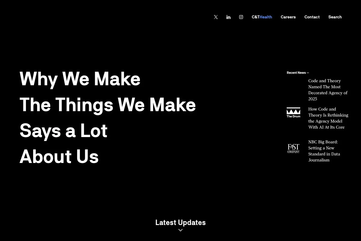 Screenshot of Code and Theory homepage