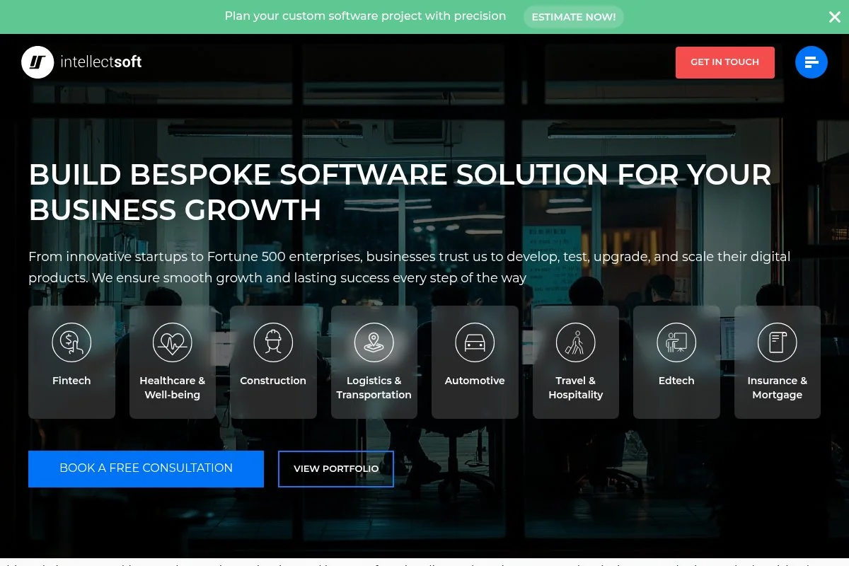 Screenshot of Intellectsoft homepage