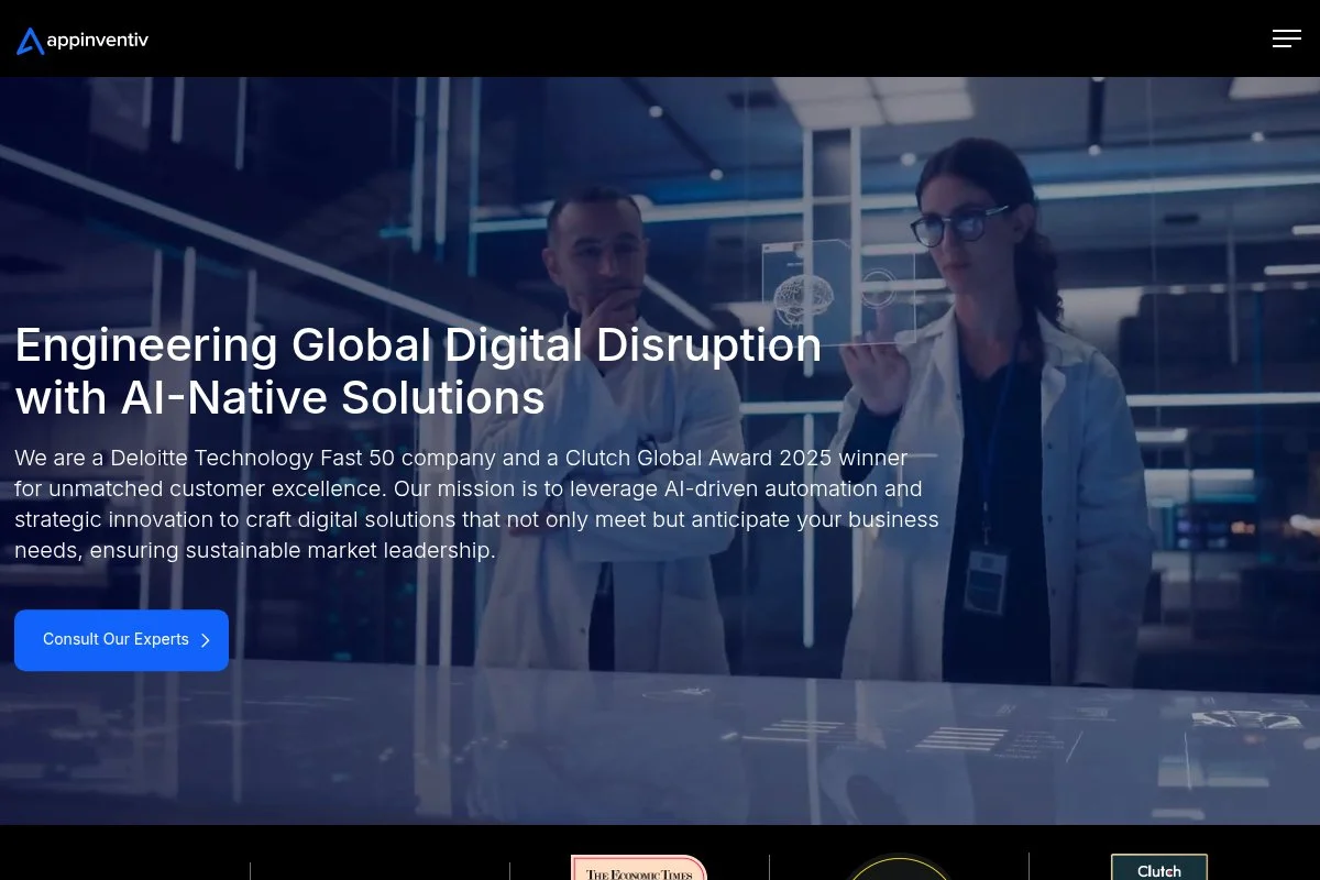 Screenshot of Appinventiv homepage