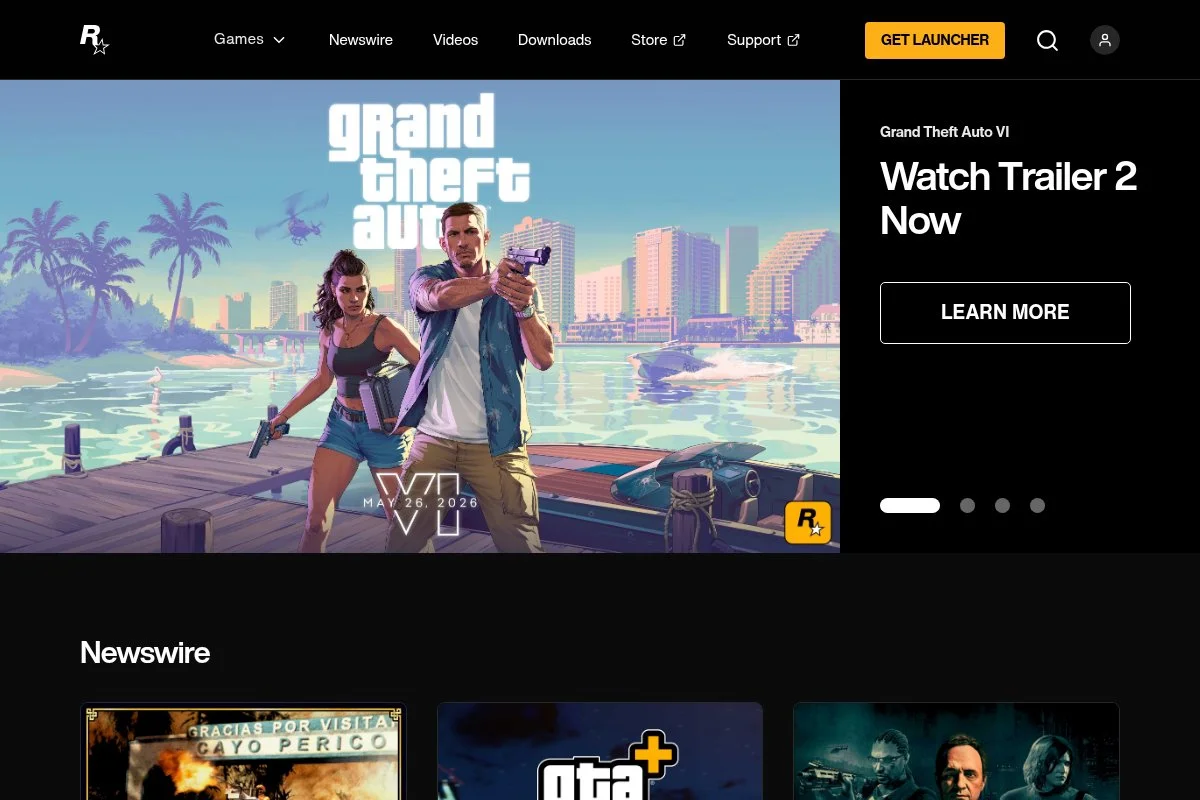Screenshot of Rockstar Games homepage