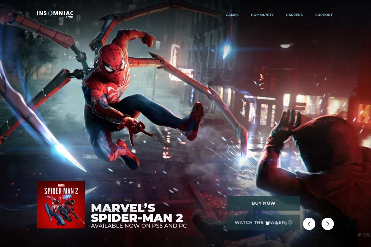 Screenshot of Insomniac Games homepage