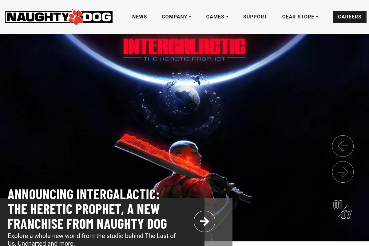 Screenshot of Naughty Dog homepage