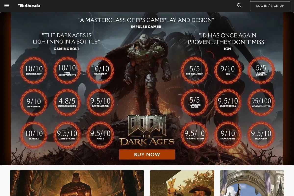Screenshot of Bethesda Game Studios homepage