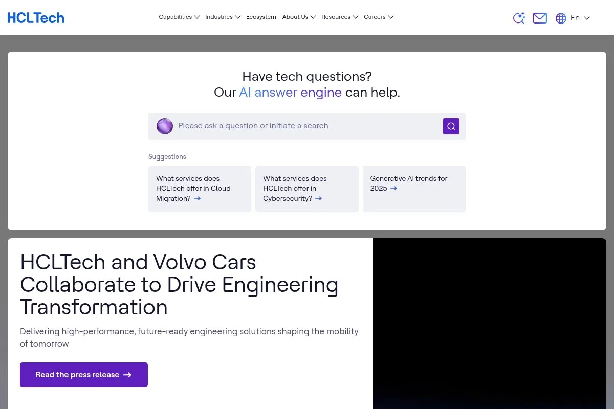 Screenshot of HCL Technologies homepage