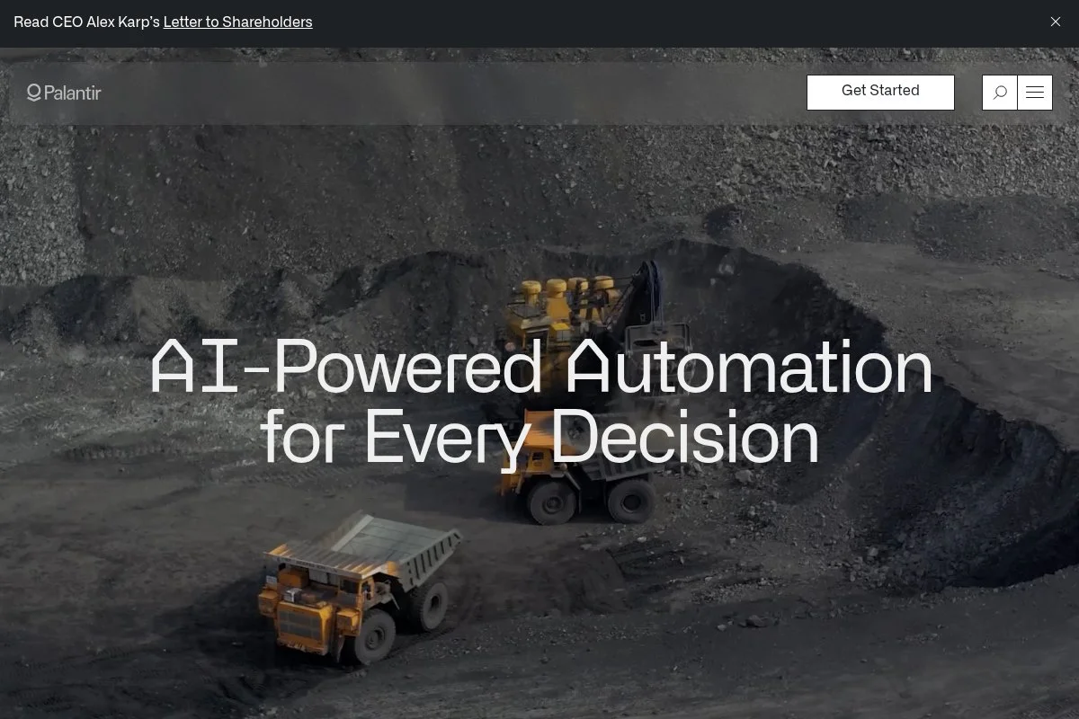 Screenshot of Palantir homepage