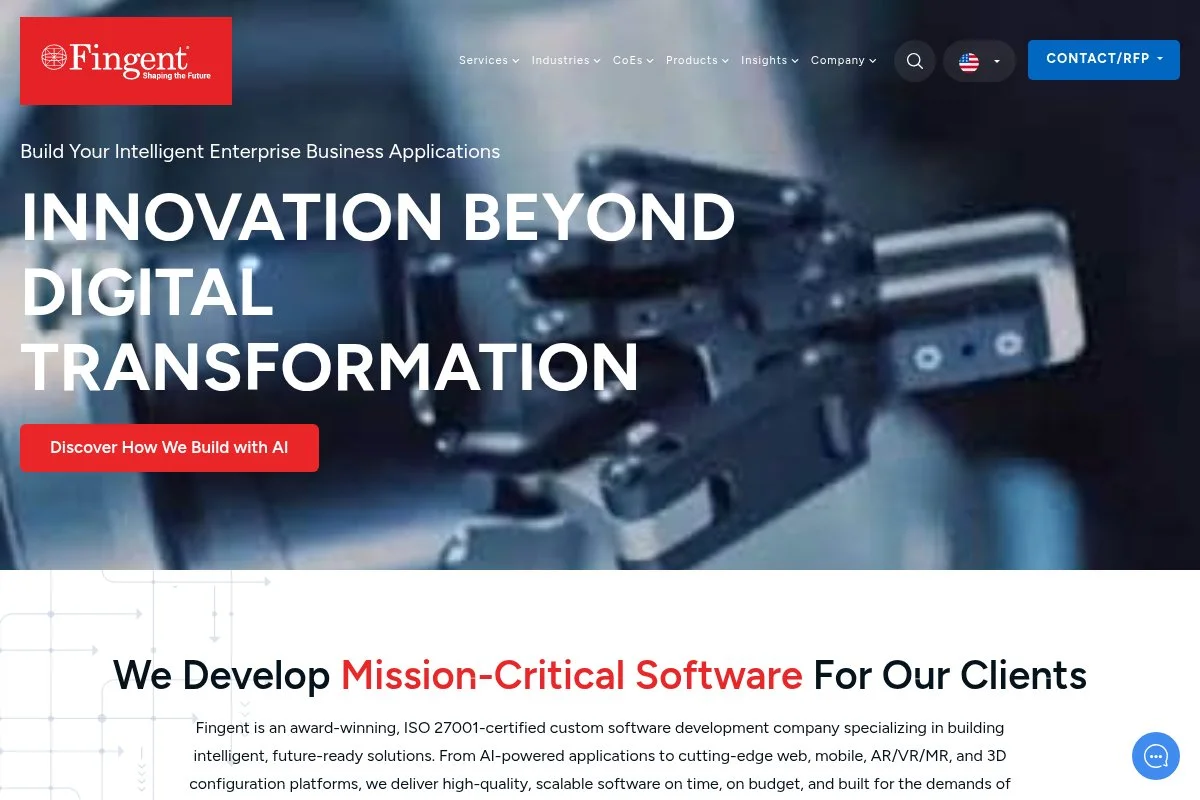 Screenshot of Fingent homepage