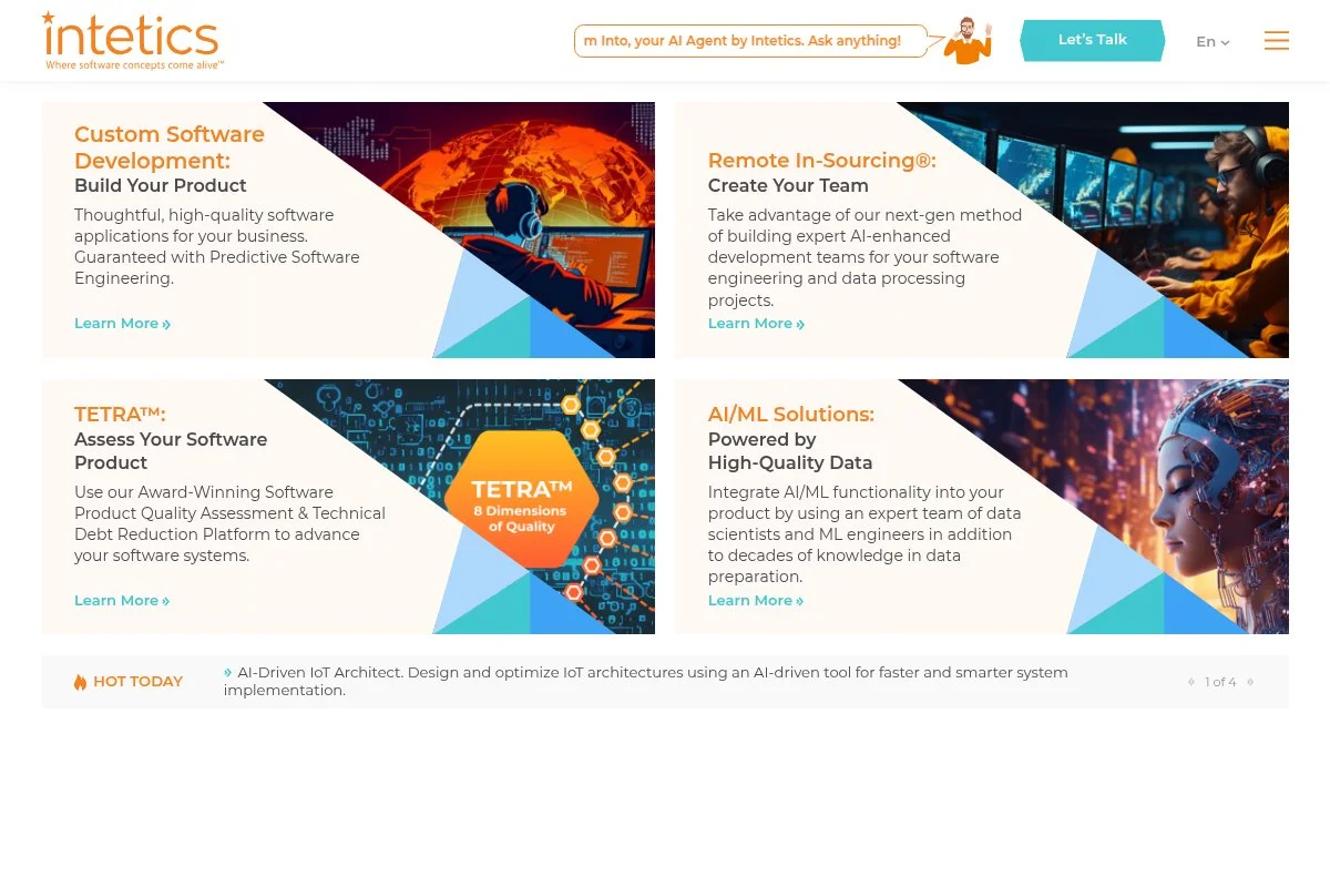Screenshot of Intetics homepage