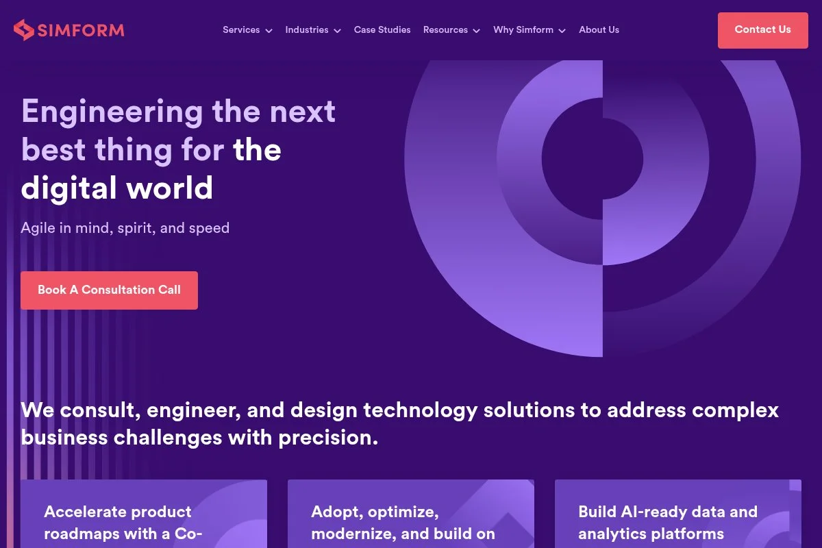 Screenshot of Simform homepage