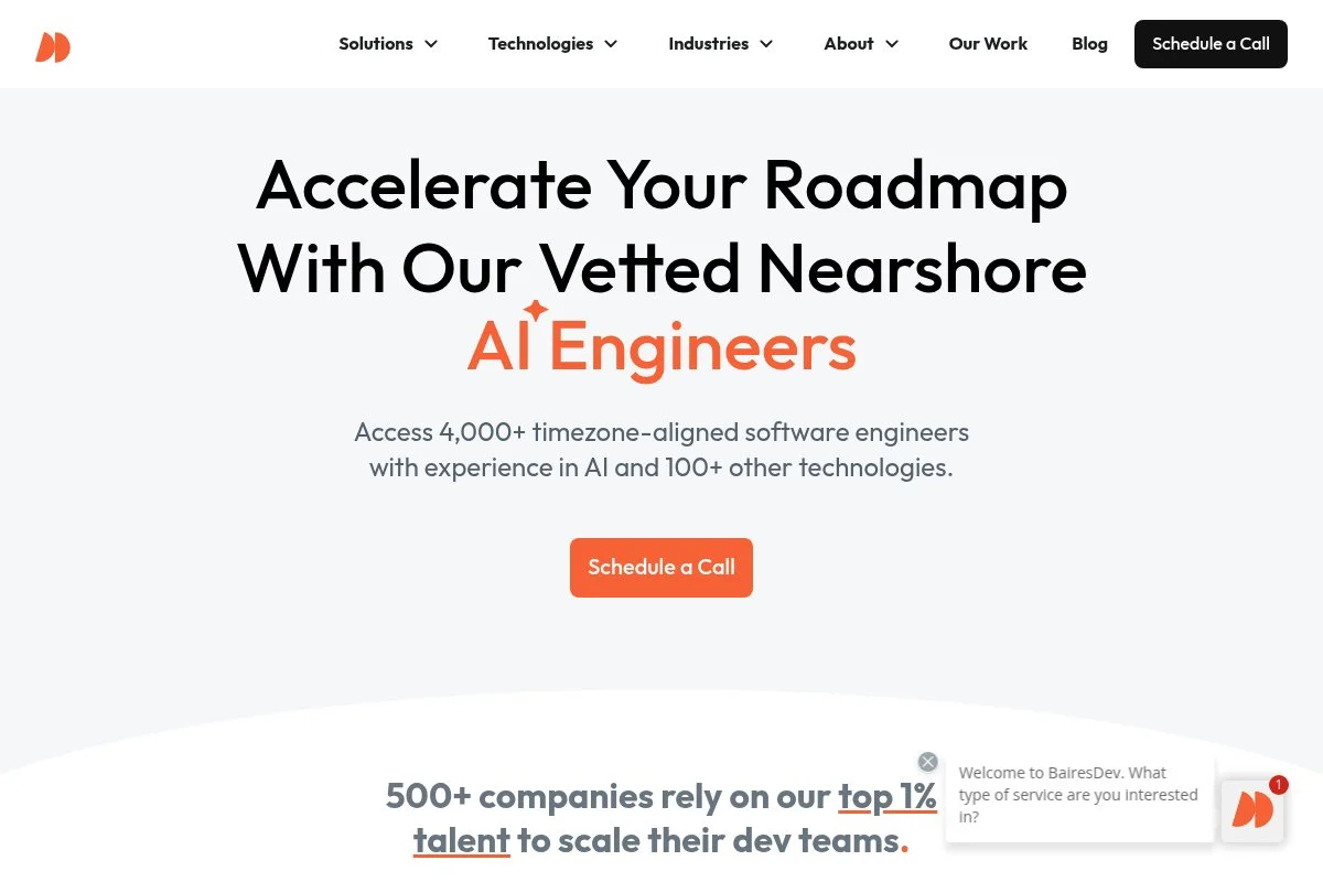 Screenshot of BairesDev homepage
