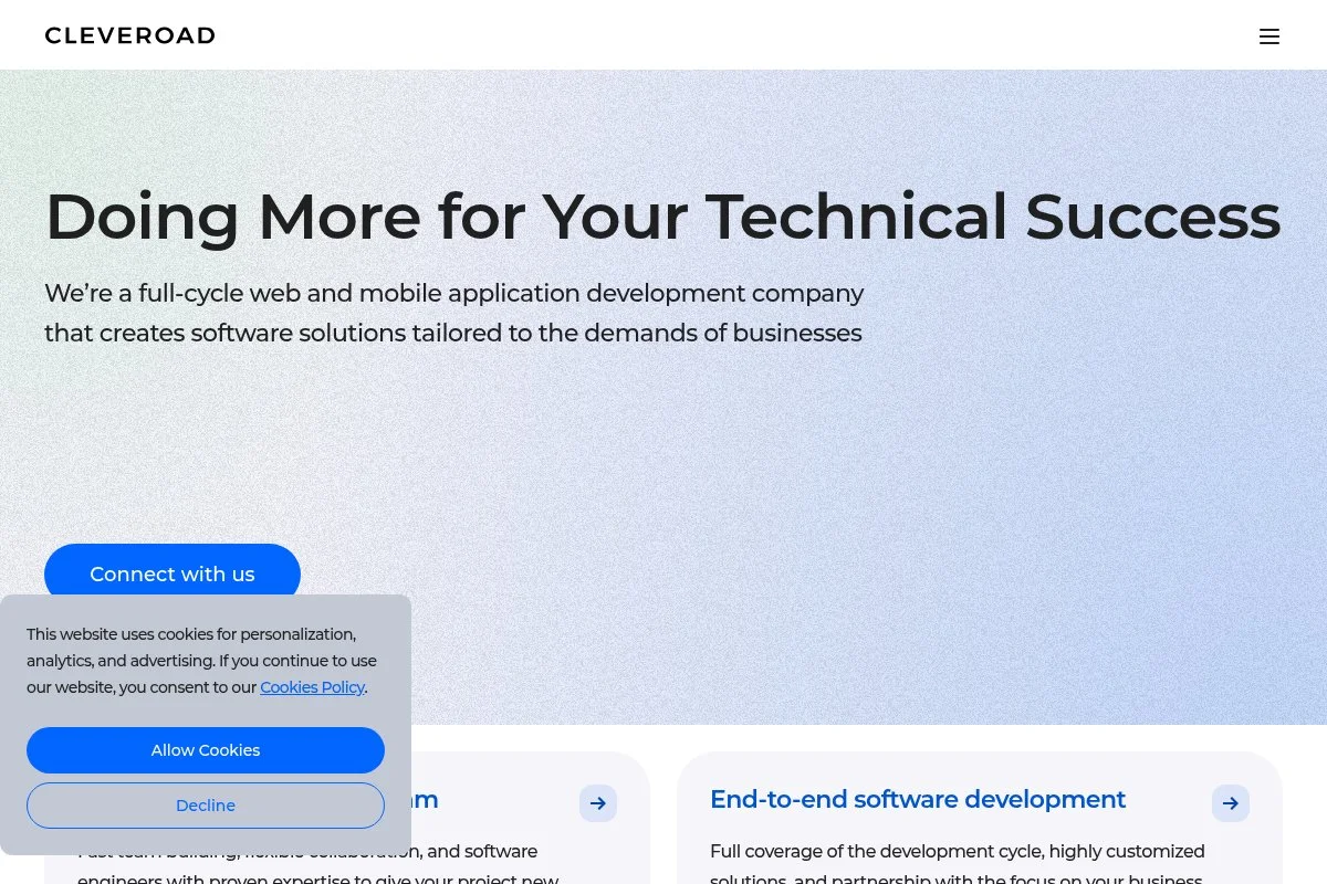 Screenshot of Cleveroad homepage