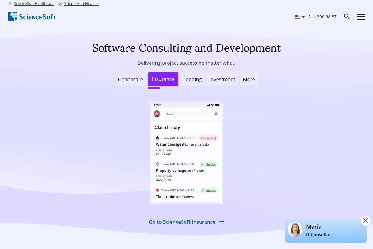 Screenshot of ScienceSoft homepage