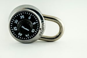 silver and black combination lock; tamper-proof audit logs