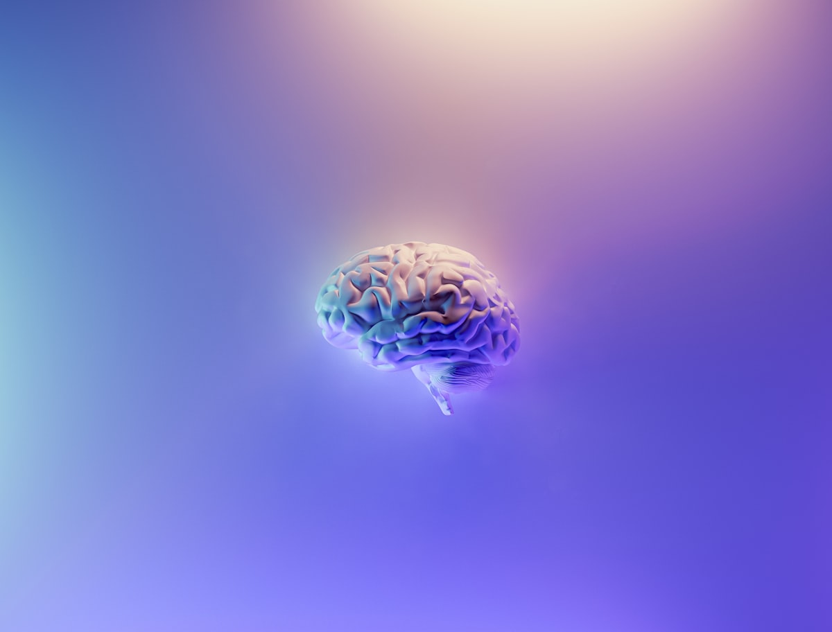 iridescent brain render on blue purple background