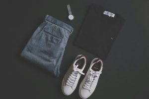clothing on a black floor