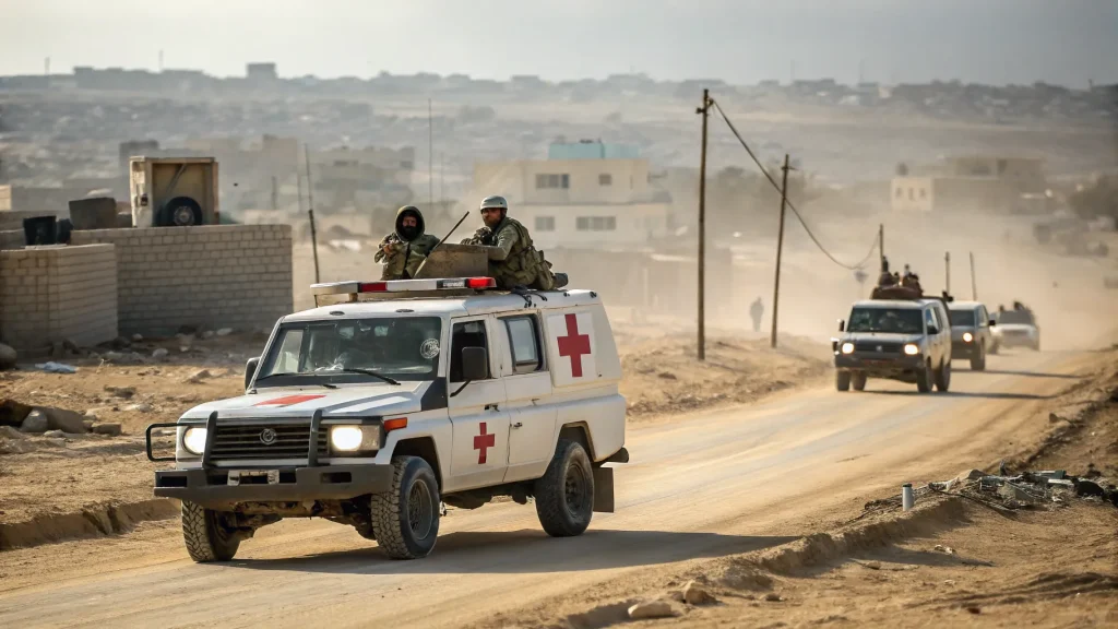 red cross convoy transports hostages gaza
