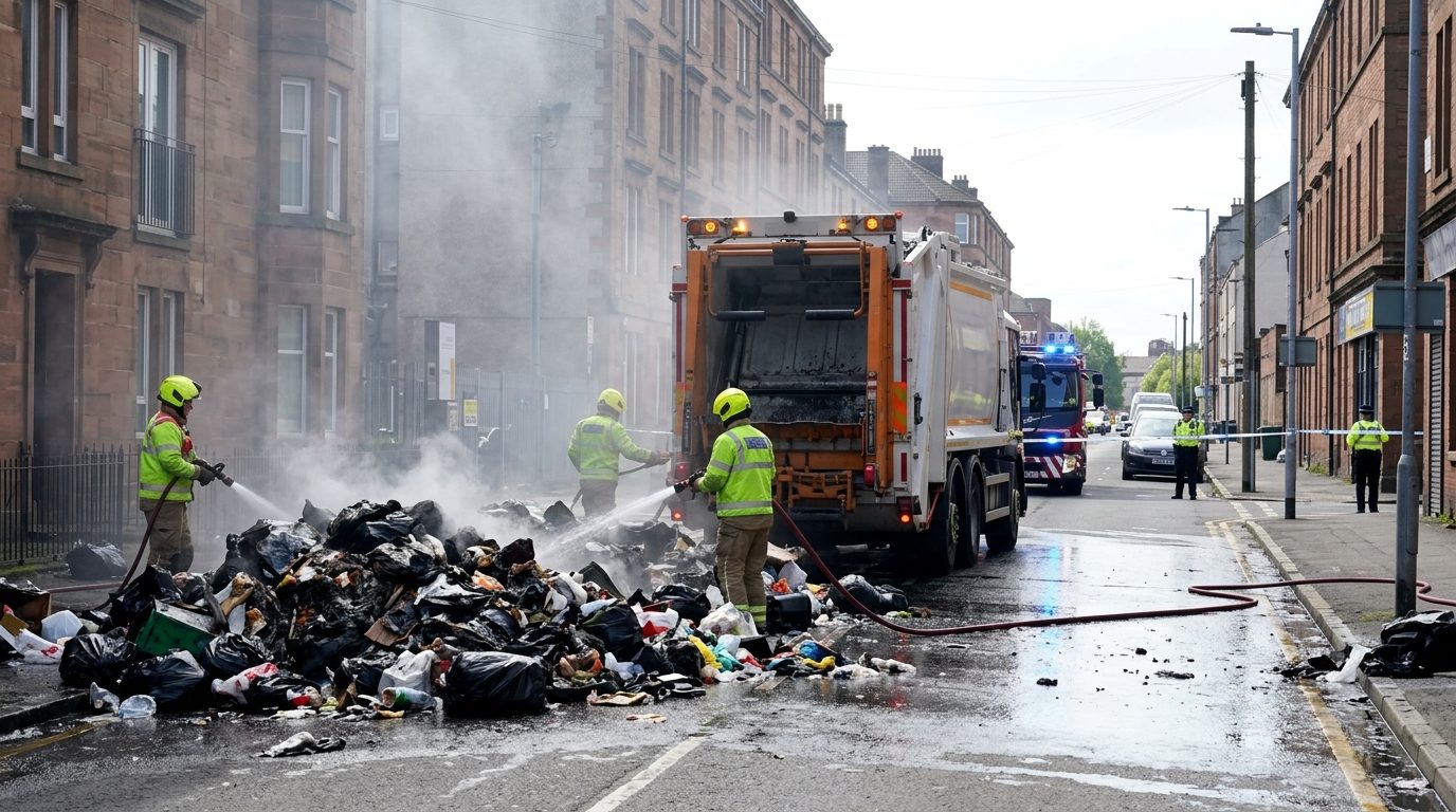 street fire lorry emptied refuse