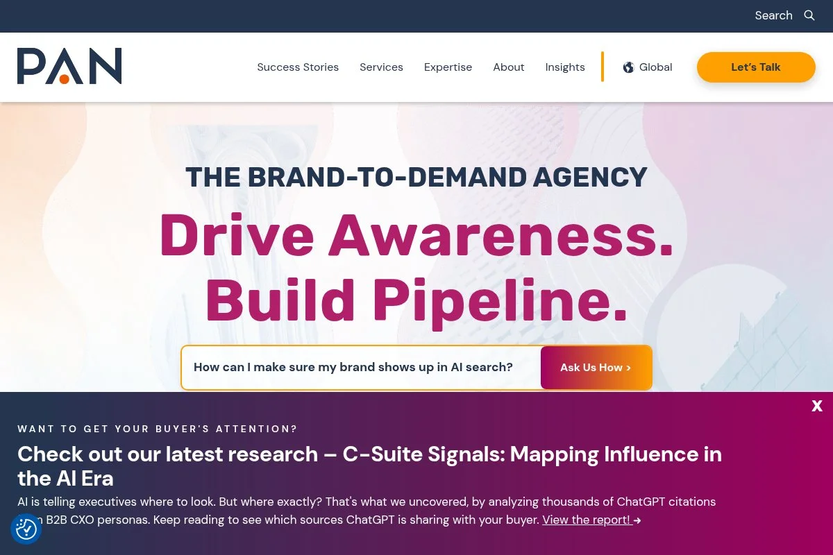 Screenshot of PAN Communications homepage